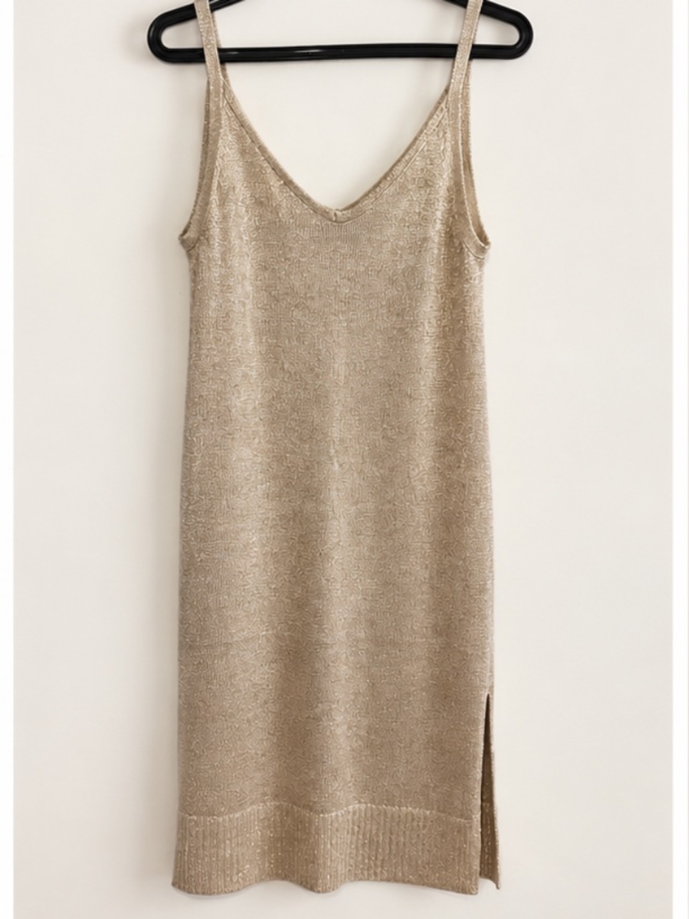 Banana Republic Champagne Gold Metallic Knit Midi Dress Size M